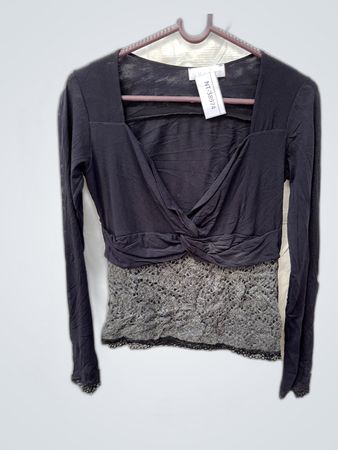Black Long-Sleeve Top with Lace Details