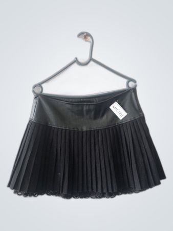 Fishbone Black Leather Trim Pleated Mini Skirt