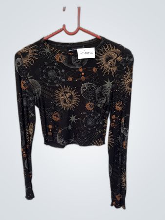 House Brand Long Sleeve Celestial Print Crop Top