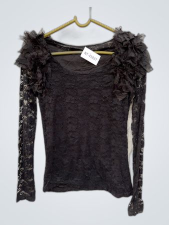 Black Lace Ruffle Sleeve Blouse