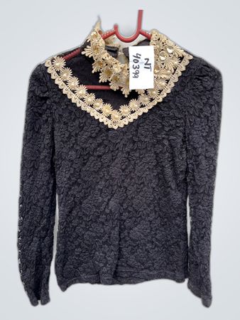 Black Lace Blouse with Beaded Collar