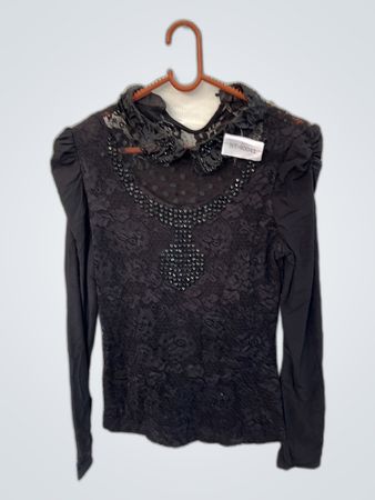 Black Lace Ruffle Blouse