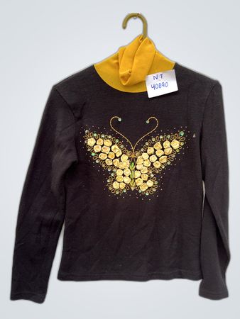 Embroidered Butterfly Turtleneck Blouse