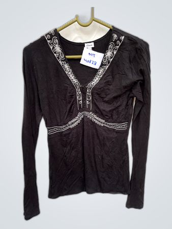 Etam Black Embroidered Long-Sleeve Blouse