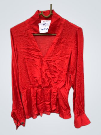 Morgan de Toi Red Sheer Wrap Blouse