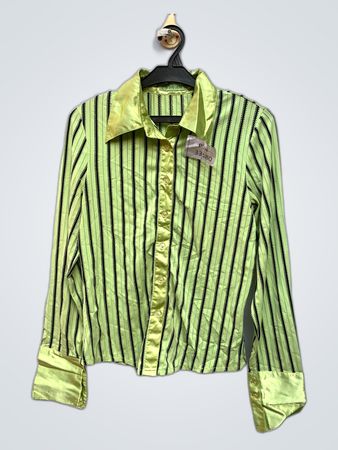 Green Striped Button-Up Shirt