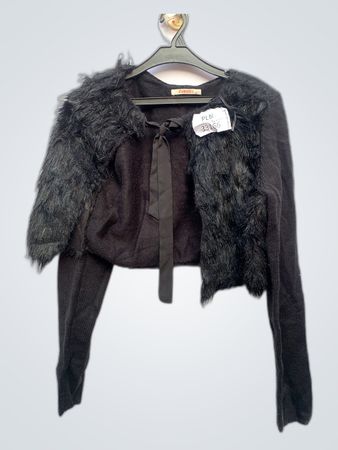 Black Fur-Trimmed Sweater Top
