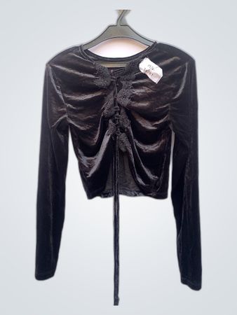 Black Velvet Lace-Up Blouse