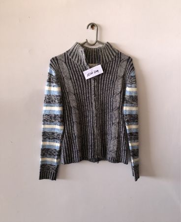 You and Me Gray Striped Zip-Up Knit Cardigan