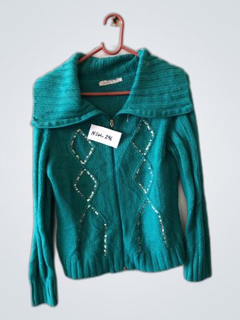 Teal Sequined Knit Cardigan