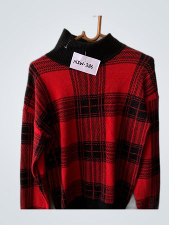 Red Black Plaid Turtleneck Sweater