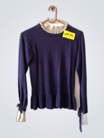 Navy Blue Ruffled Knit Sweater