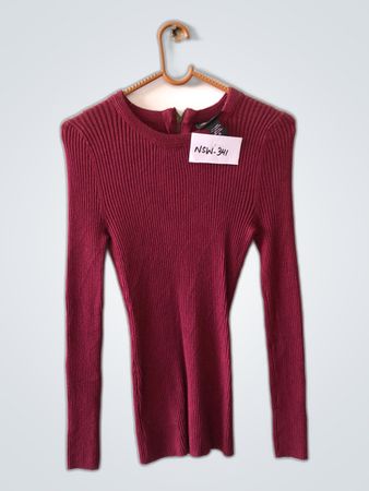 Hooked Ribbed Knit Sweater - Maroon