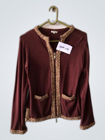 Lee Lou Burgundy Leopard Trim Cardigan