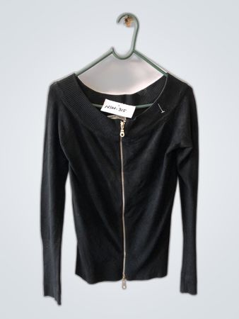Black Zip-Up Knit Cardigan