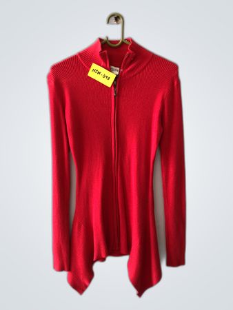 Sion Red Zip-Up Knit Cardigan