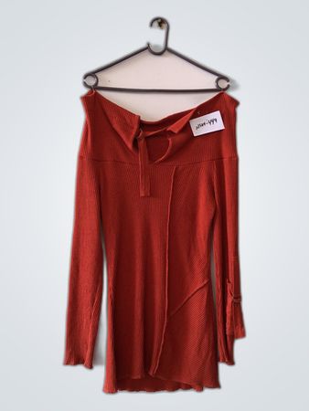 Red Ribbed Long-Sleeve Top