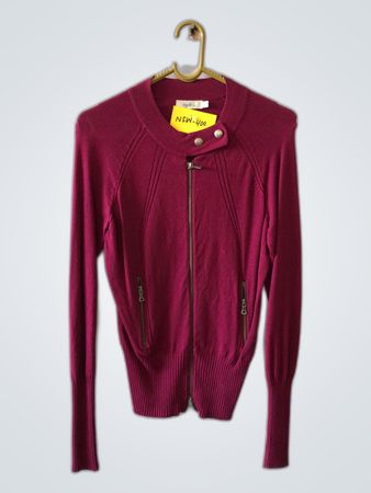 Ricks Maroon Zip-Up Knit Cardigan