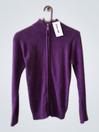 Purple Zip-Up Knit Cardigan