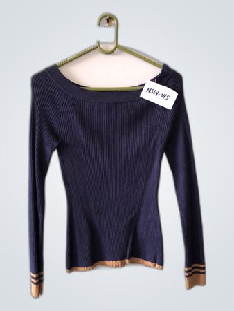 Navy Blue Ribbed Long-Sleeve Top