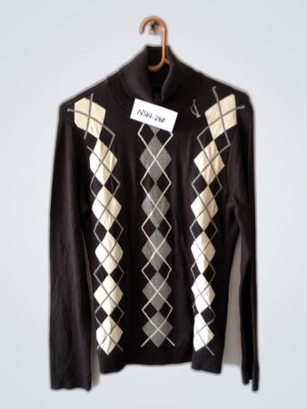 Black Argyle Turtleneck Knit Sweater