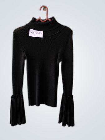 Black Turtleneck Knit Top with Flared Sleeves