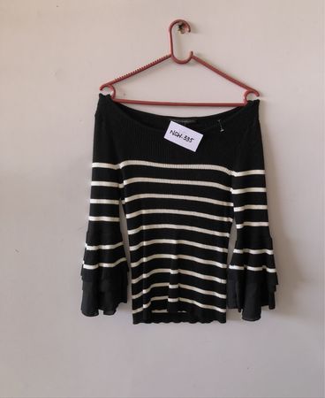 White House Black Market Striped Bell Sleeve Knit Top