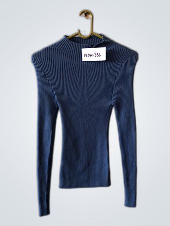 ZESICA Blue Ribbed Long-Sleeve Top