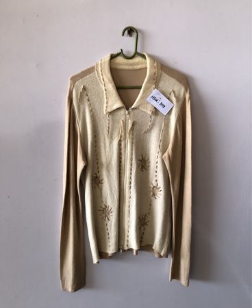 Beige Knitted Zip Cardigan