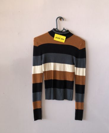 Striped Knit Turtleneck Sweater