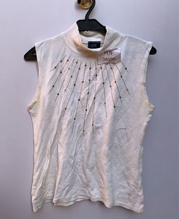 White Sleeveless Top with Beaded Design