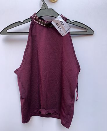 MISU Maroon Halter Top with Rhinestones