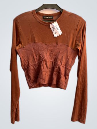 Brown Cropped Long-Sleeve Top