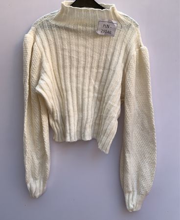 White Cropped Turtleneck Knit Sweater