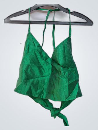 Green Satin Halter Camisole Top