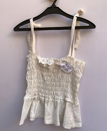 PLN White Smocked Camisole Top