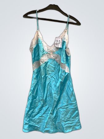 Pull & Bear Blue Satin Lace Slip Dress