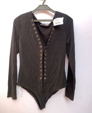 In Vogue Paris Black Lace-Up Long-Sleeve Bodysuit