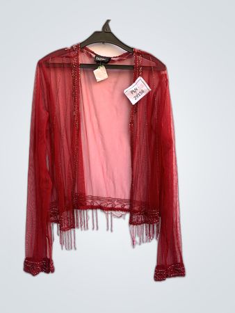 Passport Red Sheer Beaded Cardigan