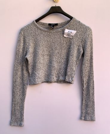 Forever 21 Grey Ribbed Long Sleeve Crop Top