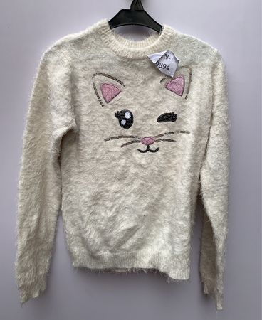 Terranova White Knit Cat Face Sweater