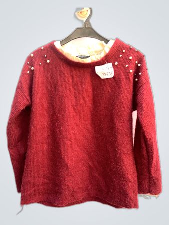 Red Pearl Embellished Sweater