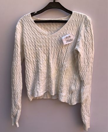 White V-Neck Knit Sweater