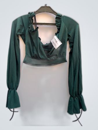 Green Ruffle Wrap Blouse