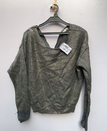 Grey Shimmery Twist Back Knit Cardigan