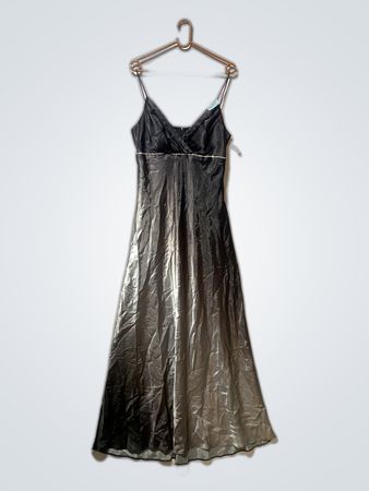 Black Satin Slip Midi Dress
