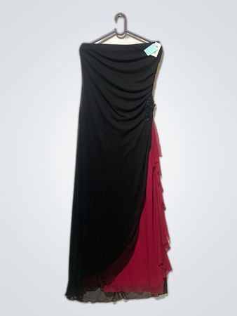 Strapless Black and Pink Ruffle Mini Dress