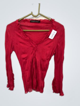 Red Ruffled Long-Sleeve Top