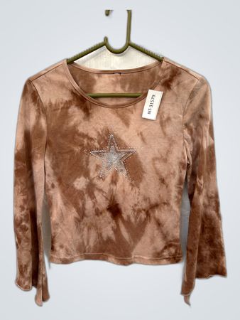 Unbranded Long Sleeve Tie-Dye T-Shirt with Rhinestone Star