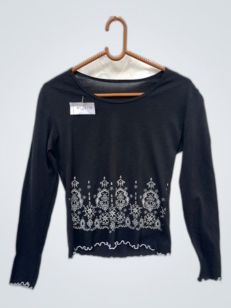 Black Embroidered Long Sleeve Blouse